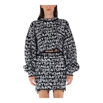 VETEMENTS Truien & Vesten, Dames, Veelkleurig, S, Wol, Graffiti Monogram Cropped Sweater