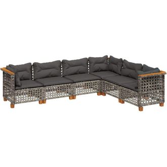 vidaXL Set De Muebles De Jard&iacute;n 6 Pzas Y Cojines Rat&aacute;n Sint&eacute;tico Gris Vidaxl