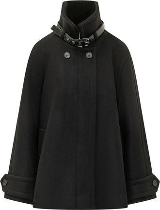Lanvin Korte jas met hoge hals - Dames - Jas met riem - Zwart - S - Wol - Jassen