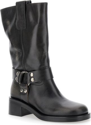 Strategia Womens Black Leather Ankle Boots With Studs