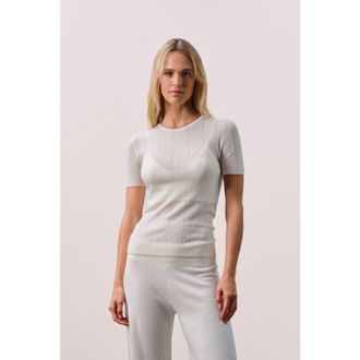 Naked Cashmere Short Sleeve Pointelle Layering T Shirt in Ecru at Nordstrom, Size X-Small