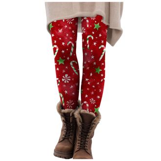 Generic Women Christmas Costume Leggings Reindeer Printed Xmas Tree Leggings Elasticity Skinny Printed Stretchy Pants Trousers Fitness Running Tights Yoga Ski