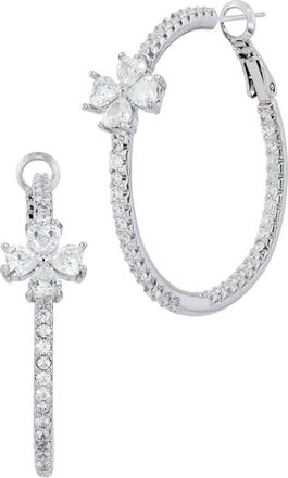 Savvy Cie Jewels RHODIUM PLATED HOOP WITH CZ FLOWER STATION EARRING