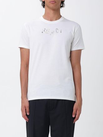 Fendi T-shirt slim fit in cotone con logo ricamato a contrasto