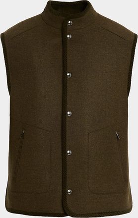 Loro Piana Mens Kelvin Wool and Cashmere Snap-Front Vest