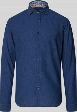 Fil Noir Regular Fit Business-Hemd aus Leinen-Baumwoll-Mix Modell ROMA in Marine, Gr&ouml;&szlig;e 38