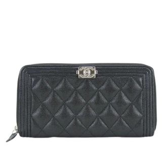 Chanel Pre-owned Wallets, female, Black, Size: ONE SIZE Pre-owned Boy Leather Long Wallet