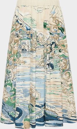 Max Mara Pleated Cotton Poplin Midi Skirt