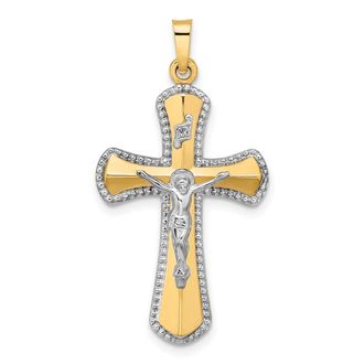 Diamond2Deal 14k Two-tone Gold and White Rhodium Hollow INRI Crucifix Pendant