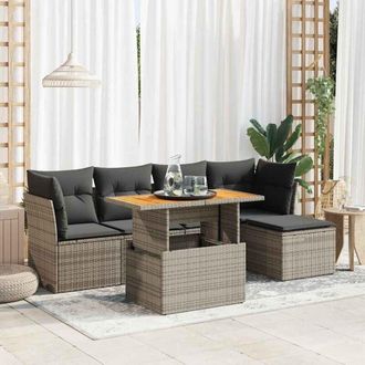 vidaXL Set De Muebles De Jard&iacute;n 6 Pzas Y Cojines Rat&aacute;n Sint&eacute;tico Gris Vidaxl