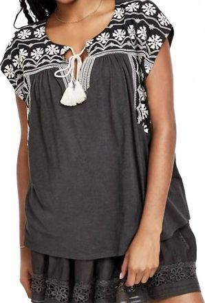 Lucky Brand Sleeveless Embroidery Blouse In Black