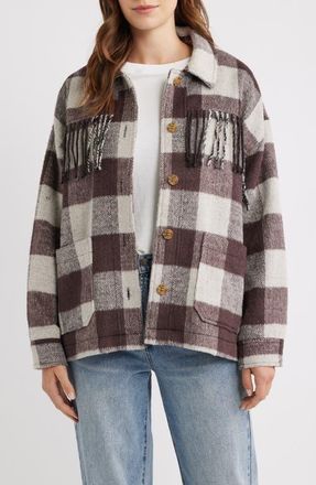 Thread & Supply Fringe Plaid Shacket in Brown Buffalo Plaid at Nordstrom, Size X-Small