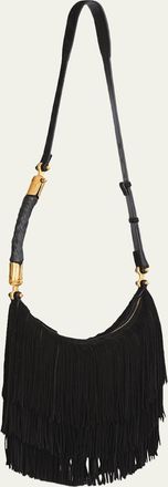 Balmain Ebene Suede Fringe Hobo Bag