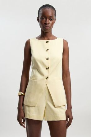 Karen Millen Round Neck Button Waistcoat in Lemon at Nordstrom, Size 10