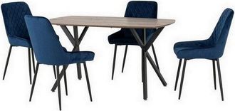 Seconique Seconique - Athens Rectangular Dining Set with Avery Chairs - Medium Oak Effect/Black/Sapphire Blue Velvet
