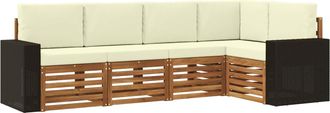 vidaXL Conjunto De Sof&aacute;s De Exterior 5 Uds. Natural Y Crema Poli&eacute;ster Vidaxl