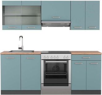 Vicco Cucina componibile R-Line, Blu-grigio/antracite, 200 cm, pl Rovere