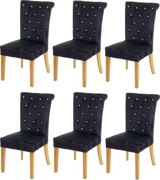 Hhg Hhg - Lote De 6 Silla De Comedor 513, Silla Silla De Cocina, Terciopelo Tachonado, Negro, Patas Doradas