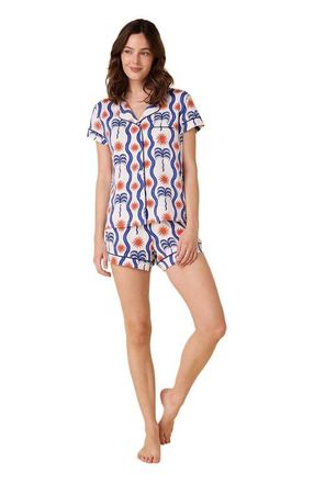 The Cats Pajamas Pima Knit Short Set in Red, White & Breeze at Nordstrom, Size X-Large