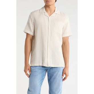 Joe's Striped Cotton Camp Shirt in Weathered Teak/white at Nordstrom Rack, Size Xx-Large