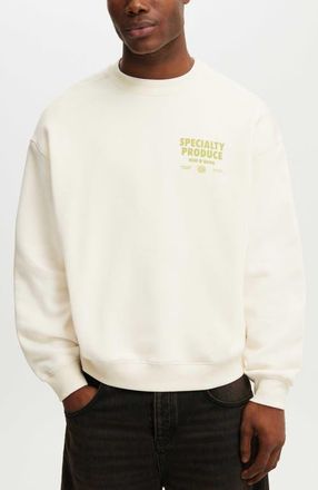 Cotton On Mens Box Fit Graphic Crew Sweater in Cream Puff Specialty at Nordstrom, Size X-Large