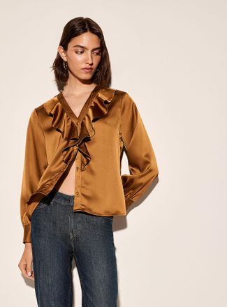 Icone Womens Ruffled collar double-faced satin blouse