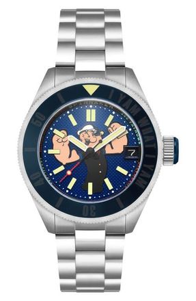 Spinnaker x Popeye Forearm Fury Piccard Automatic Bracelet Watch, 45mm in Blue at Nordstrom