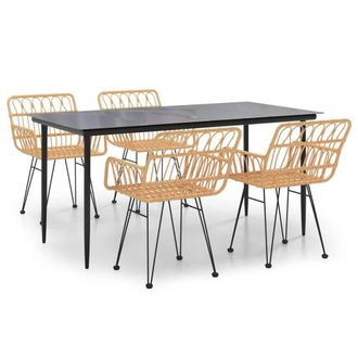 Berkfield Home 5 Piece Garden Dining Set Poly Rattan in Light Tan