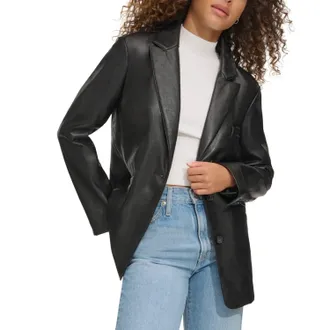 Levi's Blazer Jacket Womens Black Faux Leather Single Breasted GBO3043