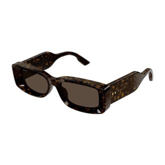 Gucci Sunglasses, unisex, Brown, 53 MM, Geometric Rectangular Sunglasses with Iconic Rivets