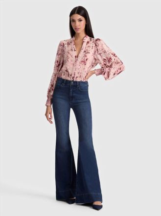 Alice & Olivia Arlette Lace Trim Blouse In Mystic Garden English Rose