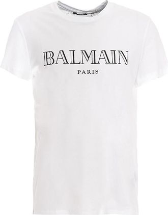 Balmain Paris Logo Print Cotton T Shirt