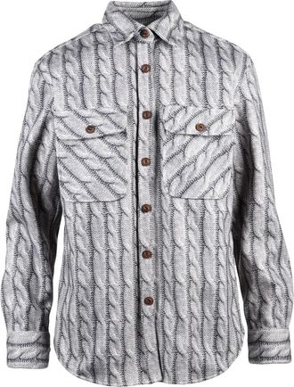 Deuxieme Shirt Grey Textured Cable Knit Wool-Blend Heavyweight Shirt
