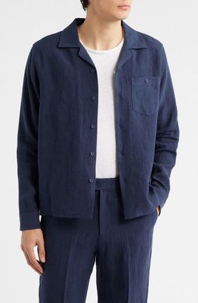 Percival Linen Shirt in Navy at Nordstrom, Size Xx-Large