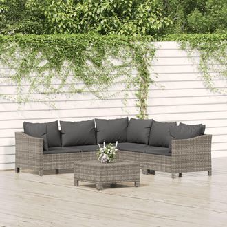 vidaXL Set De Muebles De Jard&iacute;n 6 Pzas Y Cojines Rat&aacute;n Sint&eacute;tico Gris Vidaxl