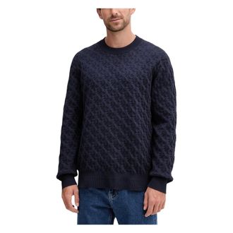 Calvin Klein Jeans Round-neck Knitwear, male, Blue, Size: 2XL A - REL AOP SWT