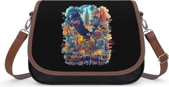 Generic 911 Remember U.S. Womens Leather Crossbody Bags with Adjustable Strap Casual Printed Shoulder Handbag