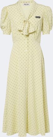 Miu Miu Polka-dot tie-neck silk midi dress