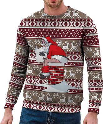 Generic Funny Christmas Jumpers for Men Crewneck Long Sleeve Novelty Printed Christmas Sweatshirt Classic Festive Tops Cartoon Funny Hilarious Santa Graphic X