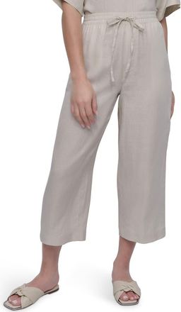 DKNY Drawstring Crop Linen Pants in Natural at Nordstrom, Size X-Small