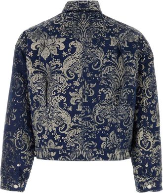 Junya Watanabe Mens Embroidered Damask Jacquard Jacket Navy Polyester Rayon Linen