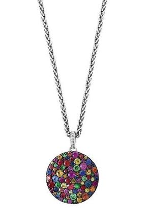 Effy Diamond & Tsavorite Round Pendant Necklace in Silver Multi at Nordstrom Rack, Size 18
