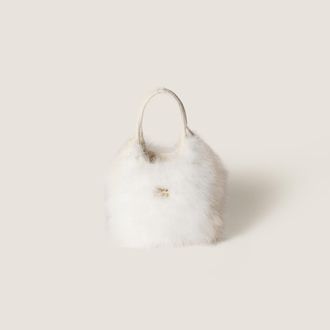 Miu Miu Ivy Crochet Handbag With Feathers, Woman, White