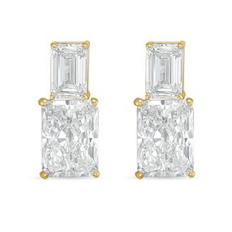 Diana M. Jewels 14kt yellow gold 4cts lab grown emerald and radiant cut diamond earrings