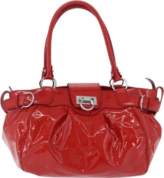 Ferragamo Gancini Patent Leather Red Patent_Leather Handbag (Pre-Owned)