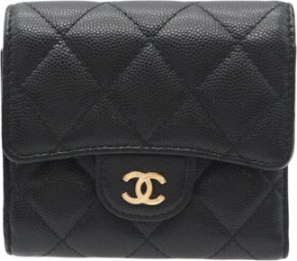 Chanel Matelasse Black Grained Calfskin Wallet (Tri-Fold) (Pre-Owned)