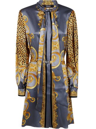Versace Dress Cheetah Foulard On Silk Crepe Satin Lw