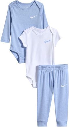 Nike Solid 3-Piece Bodysuits & Joggers Set in Cobalt Bliss Heather at Nordstrom, Size 0-3M