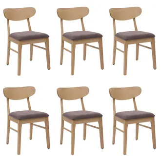 Hhg Hhg - Non Utilizzato] Set 6x Sedie Sala Pranzo Soggiorno 698 79x45x49cm 150kg Tessuto Legno Chiaro Taupe