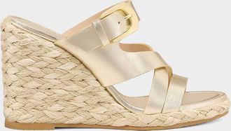 Stuart Weitzman 105mm Sai Metallic Leather Espadrille Wedges